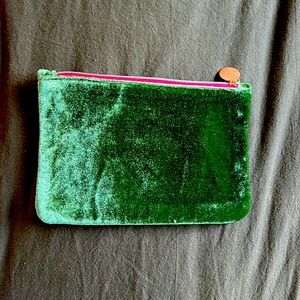 Green velvet makeup bag
